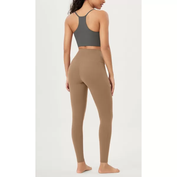 ODODOS Cloud Feeling Crossover 78 Leggings with Pockets for Women 25quot  28quot V High Wasit Lounge Yoga PantsLight Brown
