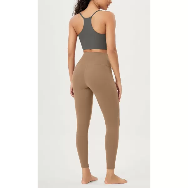 ODODOS Cloud Feeling Crossover 78 Leggings with Pockets for Women 25quot  28quot V High Wasit Lounge Yoga PantsLight Brown