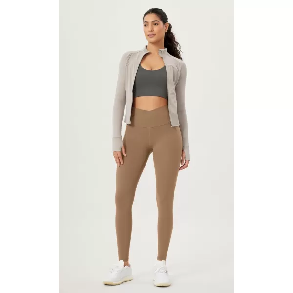 ODODOS Cloud Feeling Crossover 78 Leggings with Pockets for Women 25quot  28quot V High Wasit Lounge Yoga PantsLight Brown