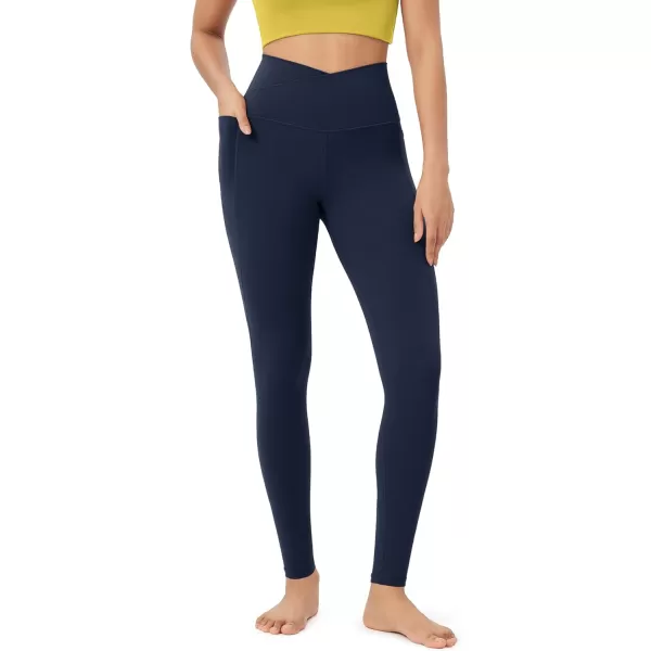 ODODOS Cloud Feeling Crossover 78 Leggings with Pockets for Women 25quot  28quot V High Wasit Lounge Yoga PantsNavy