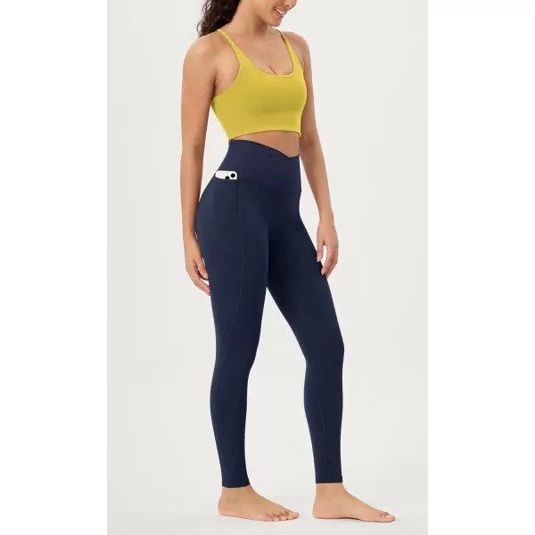 ODODOS Cloud Feeling Crossover 78 Leggings with Pockets for Women 25quot  28quot V High Wasit Lounge Yoga PantsNavy