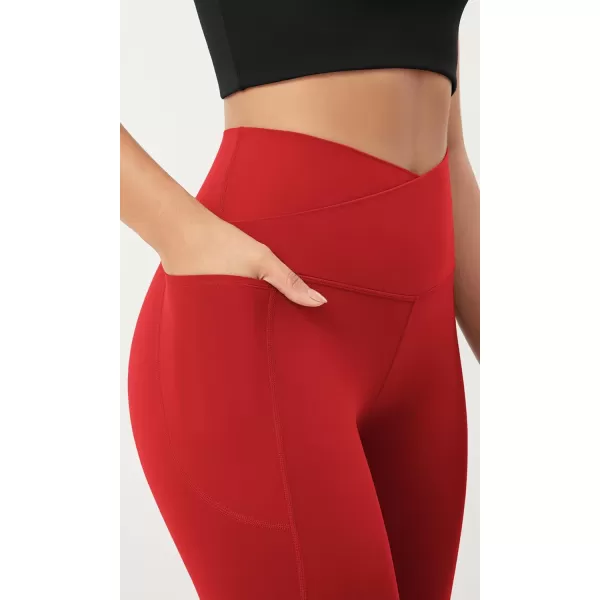 ODODOS Cloud Feeling Crossover 78 Leggings with Pockets for Women 25quot  28quot V High Wasit Lounge Yoga PantsRed