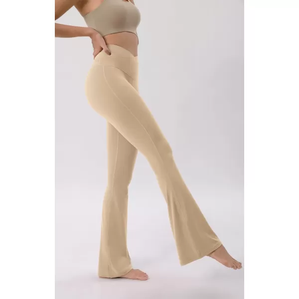 ODODOS Cloud Feeling Crossover High Waist Flared Pants for Women Bootcut Yoga Pants with Back Pocket3032quot InseamBeige