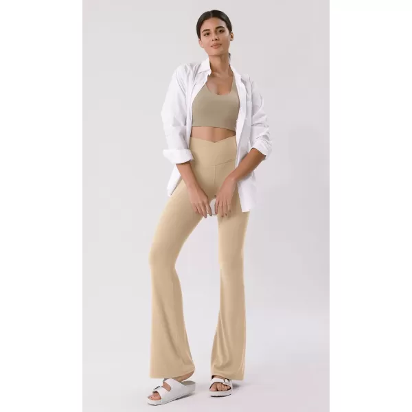 ODODOS Cloud Feeling Crossover High Waist Flared Pants for Women Bootcut Yoga Pants with Back Pocket3032quot InseamBeige