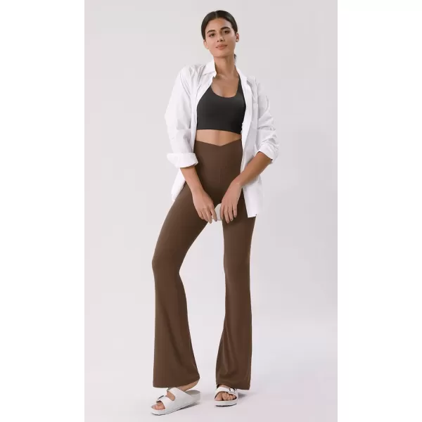 ODODOS Cloud Feeling Crossover High Waist Flared Pants for Women Bootcut Yoga Pants with Back Pocket3032quot InseamBrunette