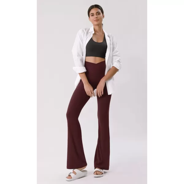 ODODOS Cloud Feeling Crossover High Waist Flared Pants for Women Bootcut Yoga Pants with Back Pocket3032quot InseamBurgundy
