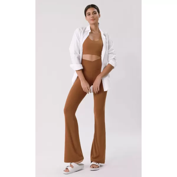 ODODOS Cloud Feeling Crossover High Waist Flared Pants for Women Bootcut Yoga Pants with Back Pocket3032quot InseamCaramel