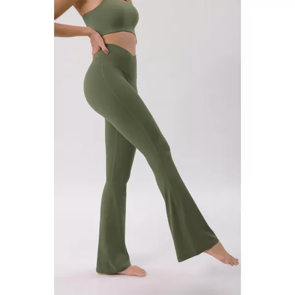ODODOS Cloud Feeling Crossover High Waist Flared Pants for Women Bootcut Yoga Pants with Back Pocket3032quot InseamDark Olive