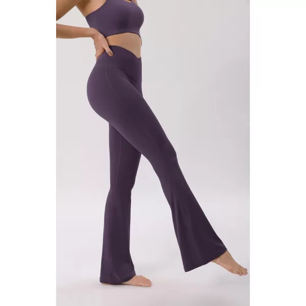 ODODOS Cloud Feeling Crossover High Waist Flared Pants for Women Bootcut Yoga Pants with Back Pocket3032quot InseamDark Purple