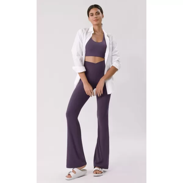 ODODOS Cloud Feeling Crossover High Waist Flared Pants for Women Bootcut Yoga Pants with Back Pocket3032quot InseamDark Purple