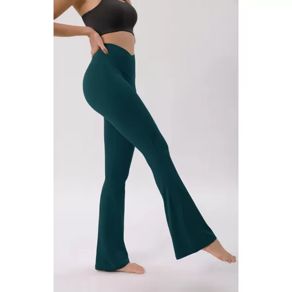 ODODOS Cloud Feeling Crossover High Waist Flared Pants for Women Bootcut Yoga Pants with Back Pocket3032quot InseamForest Teal