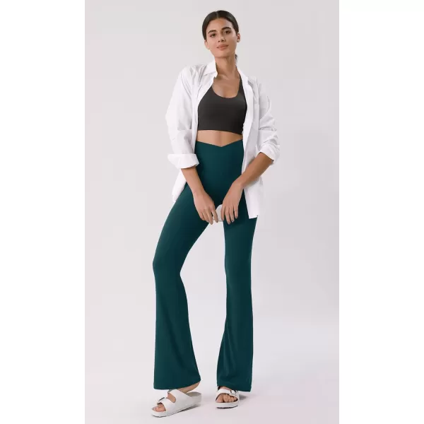 ODODOS Cloud Feeling Crossover High Waist Flared Pants for Women Bootcut Yoga Pants with Back Pocket3032quot InseamForest Teal
