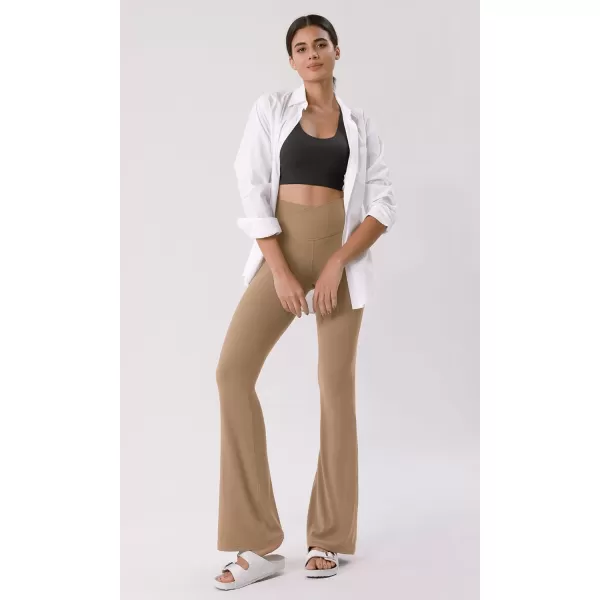 ODODOS Cloud Feeling Crossover High Waist Flared Pants for Women Bootcut Yoga Pants with Back Pocket3032quot InseamLight Brown