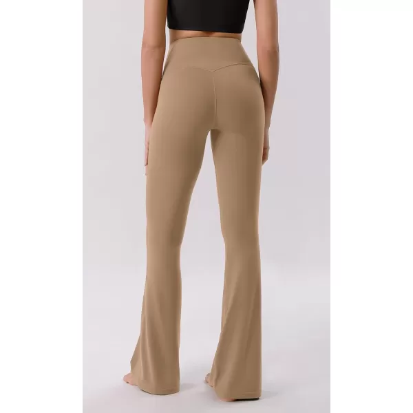 ODODOS Cloud Feeling Crossover High Waist Flared Pants for Women Bootcut Yoga Pants with Back Pocket3032quot InseamLight Brown