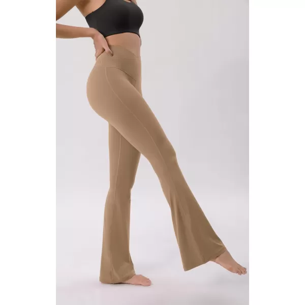 ODODOS Cloud Feeling Crossover High Waist Flared Pants for Women Bootcut Yoga Pants with Back Pocket3032quot InseamLight Brown