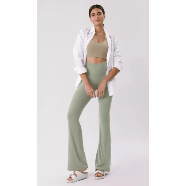 ODODOS Cloud Feeling Crossover High Waist Flared Pants for Women Bootcut Yoga Pants with Back Pocket3032quot InseamLime Stone