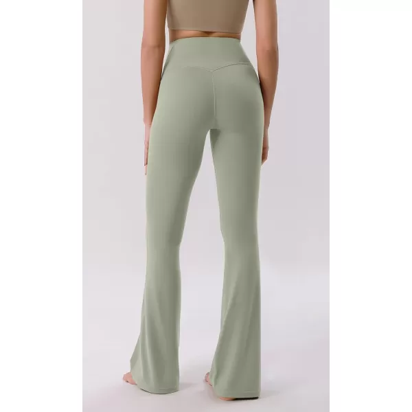 ODODOS Cloud Feeling Crossover High Waist Flared Pants for Women Bootcut Yoga Pants with Back Pocket3032quot InseamLime Stone