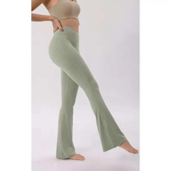 ODODOS Cloud Feeling Crossover High Waist Flared Pants for Women Bootcut Yoga Pants with Back Pocket3032quot InseamLime Stone