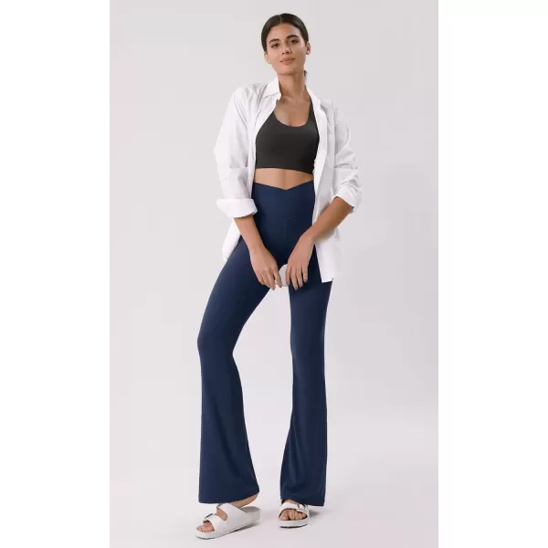 ODODOS Cloud Feeling Crossover High Waist Flared Pants for Women Bootcut Yoga Pants with Back Pocket3032quot InseamNavy