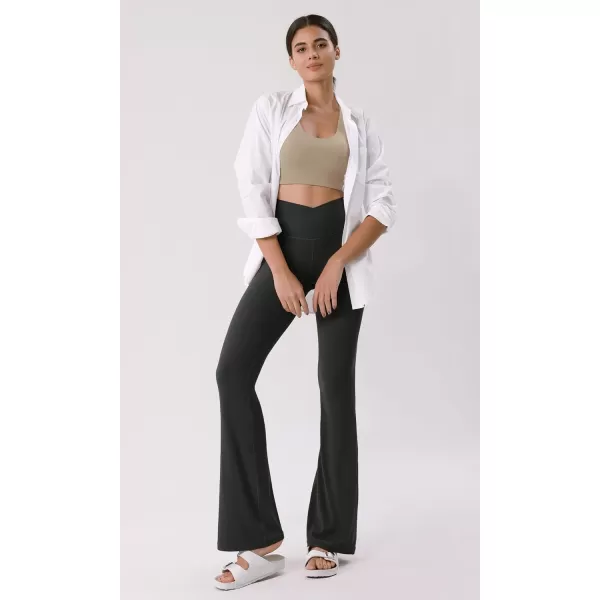ODODOS Cloud Feeling Crossover High Waist Flared Pants for Women Bootcut Yoga Pants with Back Pocket3032quot InseamOnyx Black Grey