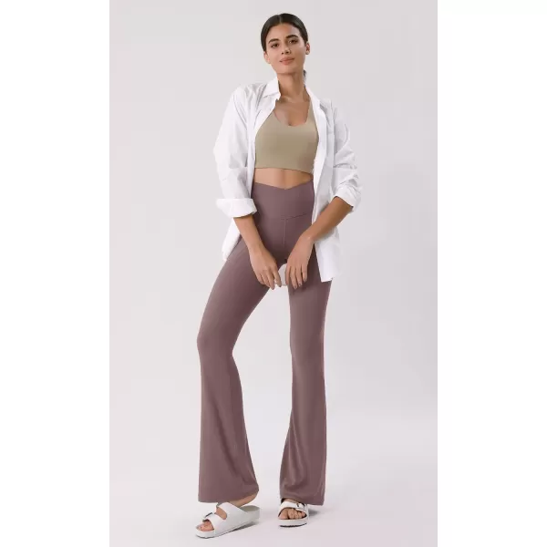 ODODOS Cloud Feeling Crossover High Waist Flared Pants for Women Bootcut Yoga Pants with Back Pocket3032quot InseamPurple Taupe