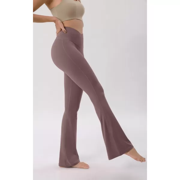 ODODOS Cloud Feeling Crossover High Waist Flared Pants for Women Bootcut Yoga Pants with Back Pocket3032quot InseamPurple Taupe