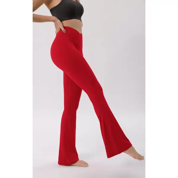 ODODOS Cloud Feeling Crossover High Waist Flared Pants for Women Bootcut Yoga Pants with Back Pocket3032quot InseamRed