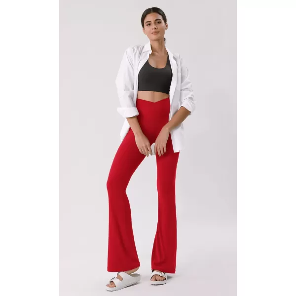 ODODOS Cloud Feeling Crossover High Waist Flared Pants for Women Bootcut Yoga Pants with Back Pocket3032quot InseamRed