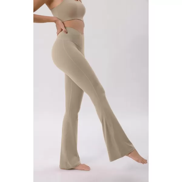 ODODOS Cloud Feeling Crossover High Waist Flared Pants for Women Bootcut Yoga Pants with Back Pocket3032quot InseamShaker Beige