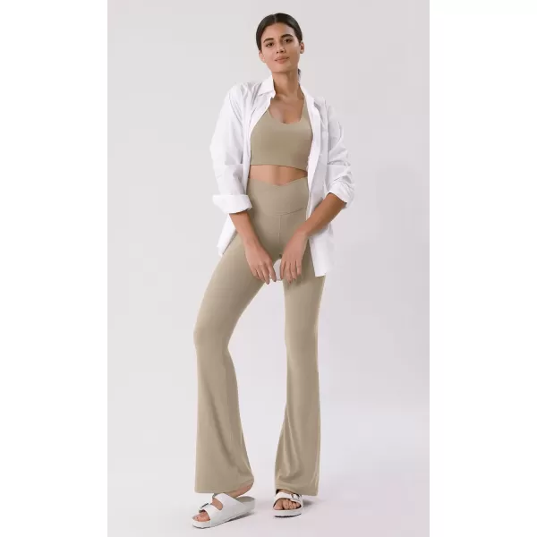 ODODOS Cloud Feeling Crossover High Waist Flared Pants for Women Bootcut Yoga Pants with Back Pocket3032quot InseamShaker Beige