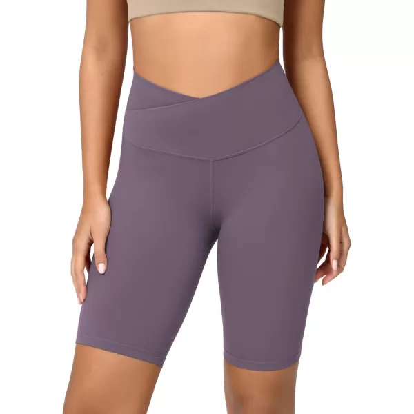 ODODOS Cloud Feeling Crossover Yoga Shorts with Back Pocket for Women 6quot  8 V High Wasit Lounge Biker ShortsAsh Violet