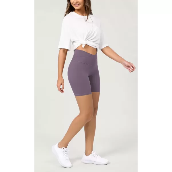 ODODOS Cloud Feeling Crossover Yoga Shorts with Back Pocket for Women 6quot  8 V High Wasit Lounge Biker ShortsAsh Violet