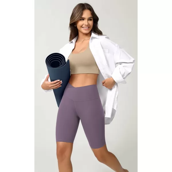ODODOS Cloud Feeling Crossover Yoga Shorts with Back Pocket for Women 6quot  8 V High Wasit Lounge Biker ShortsAsh Violet