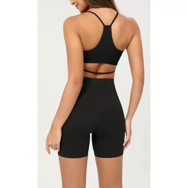 ODODOS Cloud Feeling Crossover Yoga Shorts with Back Pocket for Women 6quot  8 V High Wasit Lounge Biker ShortsBlack