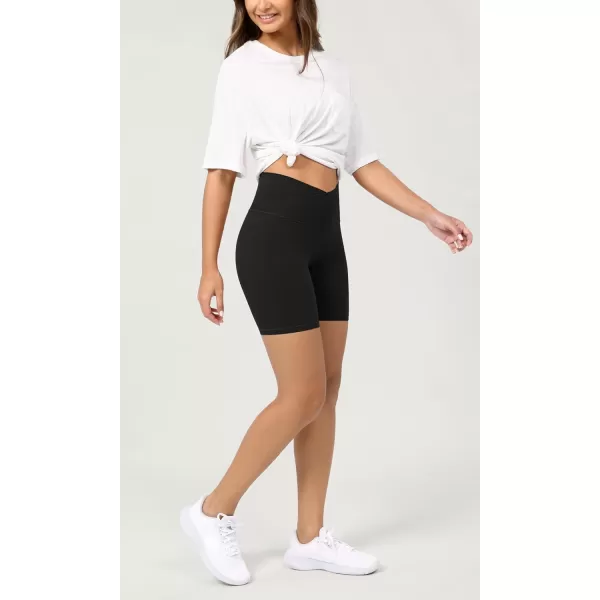 ODODOS Cloud Feeling Crossover Yoga Shorts with Back Pocket for Women 6quot  8 V High Wasit Lounge Biker ShortsBlack