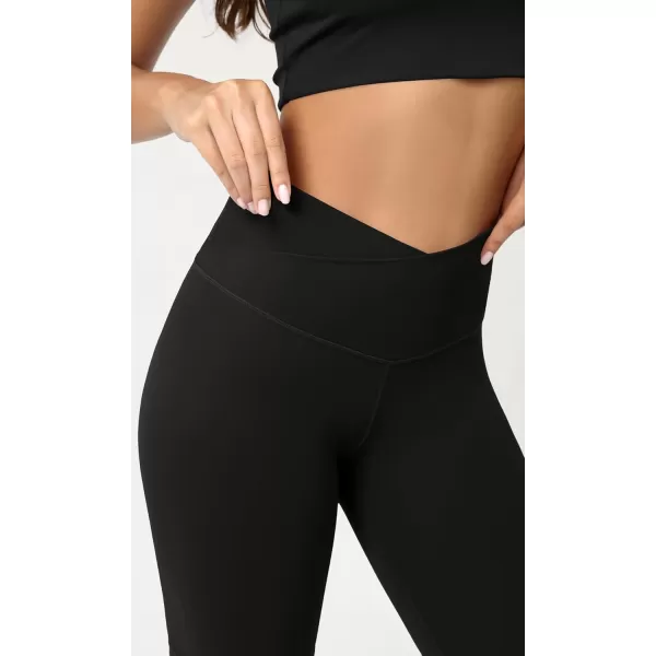 ODODOS Cloud Feeling Crossover Yoga Shorts with Back Pocket for Women 6quot  8 V High Wasit Lounge Biker ShortsBlack