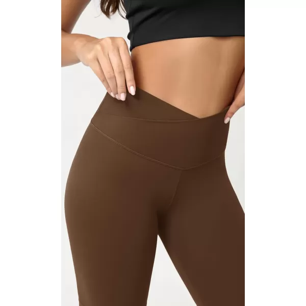 ODODOS Cloud Feeling Crossover Yoga Shorts with Back Pocket for Women 6quot  8 V High Wasit Lounge Biker ShortsBrunette