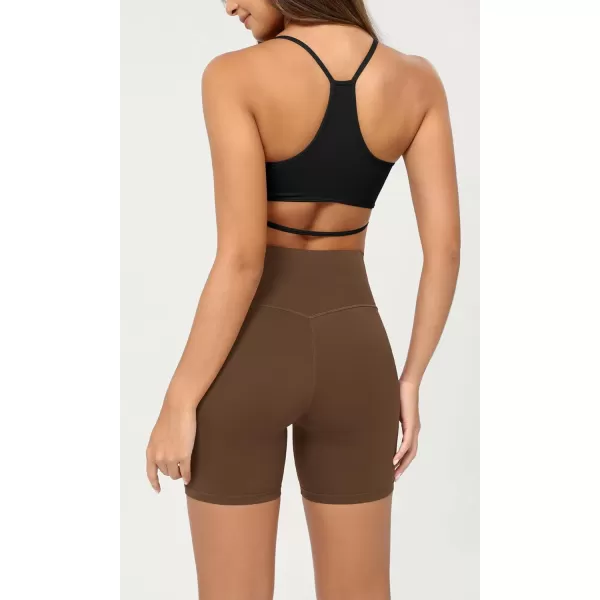 ODODOS Cloud Feeling Crossover Yoga Shorts with Back Pocket for Women 6quot  8 V High Wasit Lounge Biker ShortsBrunette
