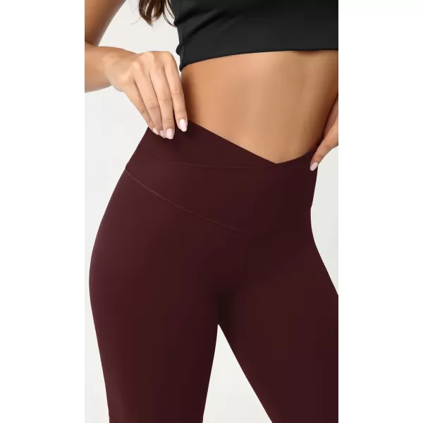 ODODOS Cloud Feeling Crossover Yoga Shorts with Back Pocket for Women 6quot  8 V High Wasit Lounge Biker ShortsBurgundy