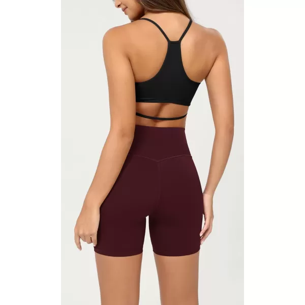 ODODOS Cloud Feeling Crossover Yoga Shorts with Back Pocket for Women 6quot  8 V High Wasit Lounge Biker ShortsBurgundy