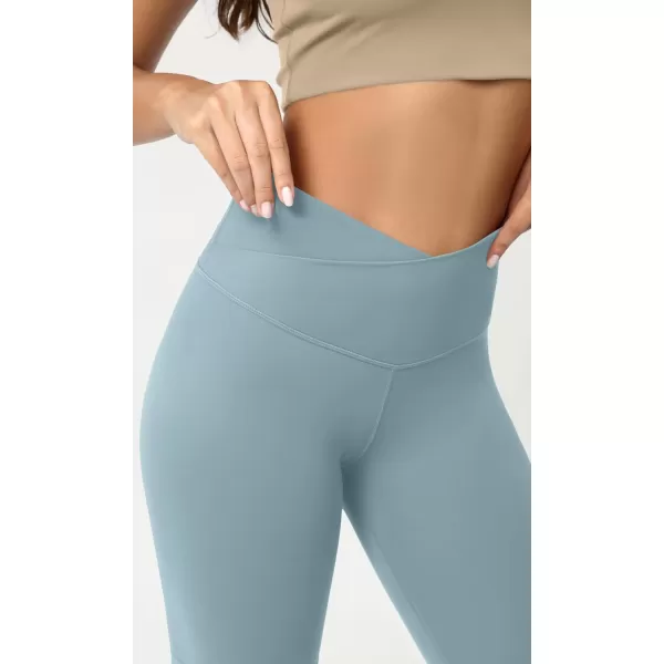 ODODOS Cloud Feeling Crossover Yoga Shorts with Back Pocket for Women 6quot  8 V High Wasit Lounge Biker ShortsChambray