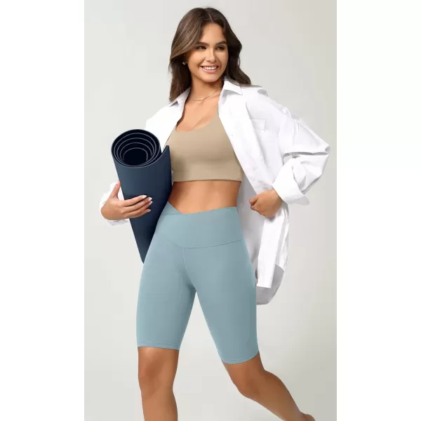ODODOS Cloud Feeling Crossover Yoga Shorts with Back Pocket for Women 6quot  8 V High Wasit Lounge Biker ShortsChambray