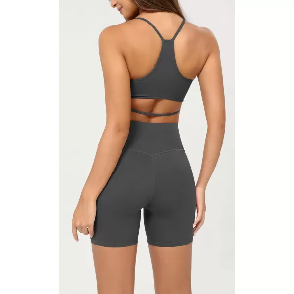 ODODOS Cloud Feeling Crossover Yoga Shorts with Back Pocket for Women 6quot  8 V High Wasit Lounge Biker ShortsCharcoal