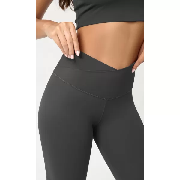 ODODOS Cloud Feeling Crossover Yoga Shorts with Back Pocket for Women 6quot  8 V High Wasit Lounge Biker ShortsCharcoal