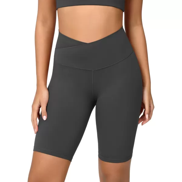 ODODOS Cloud Feeling Crossover Yoga Shorts with Back Pocket for Women 6quot  8 V High Wasit Lounge Biker ShortsCharcoal