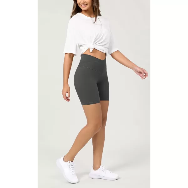ODODOS Cloud Feeling Crossover Yoga Shorts with Back Pocket for Women 6quot  8 V High Wasit Lounge Biker ShortsCharcoal