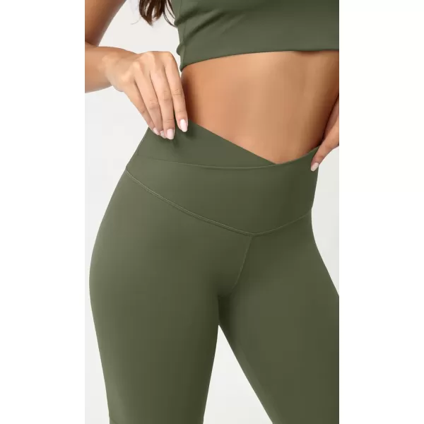 ODODOS Cloud Feeling Crossover Yoga Shorts with Back Pocket for Women 6quot  8 V High Wasit Lounge Biker ShortsDark Olive