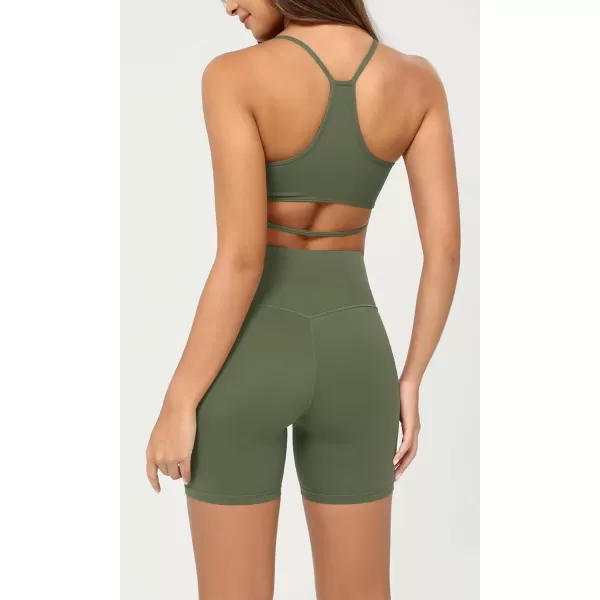 ODODOS Cloud Feeling Crossover Yoga Shorts with Back Pocket for Women 6quot  8 V High Wasit Lounge Biker ShortsDark Olive