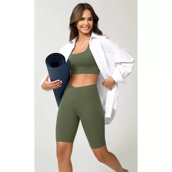 ODODOS Cloud Feeling Crossover Yoga Shorts with Back Pocket for Women 6quot  8 V High Wasit Lounge Biker ShortsDark Olive