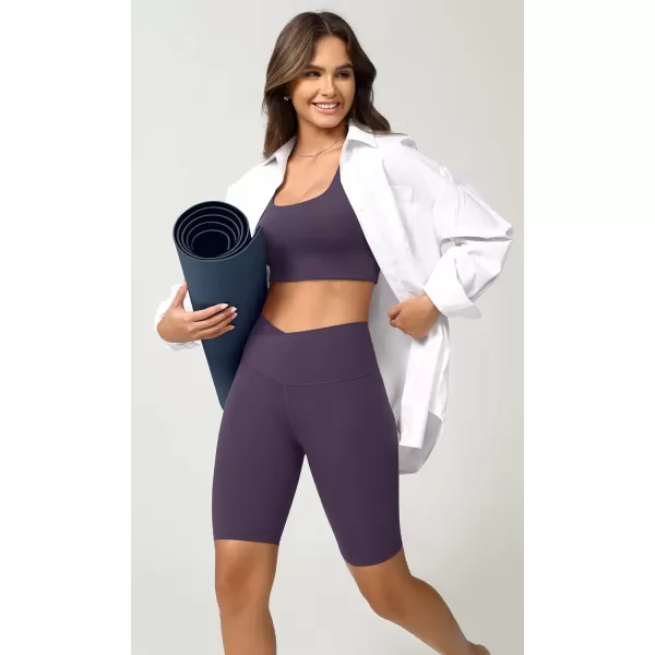 ODODOS Cloud Feeling Crossover Yoga Shorts with Back Pocket for Women 6quot  8 V High Wasit Lounge Biker ShortsDark Purple